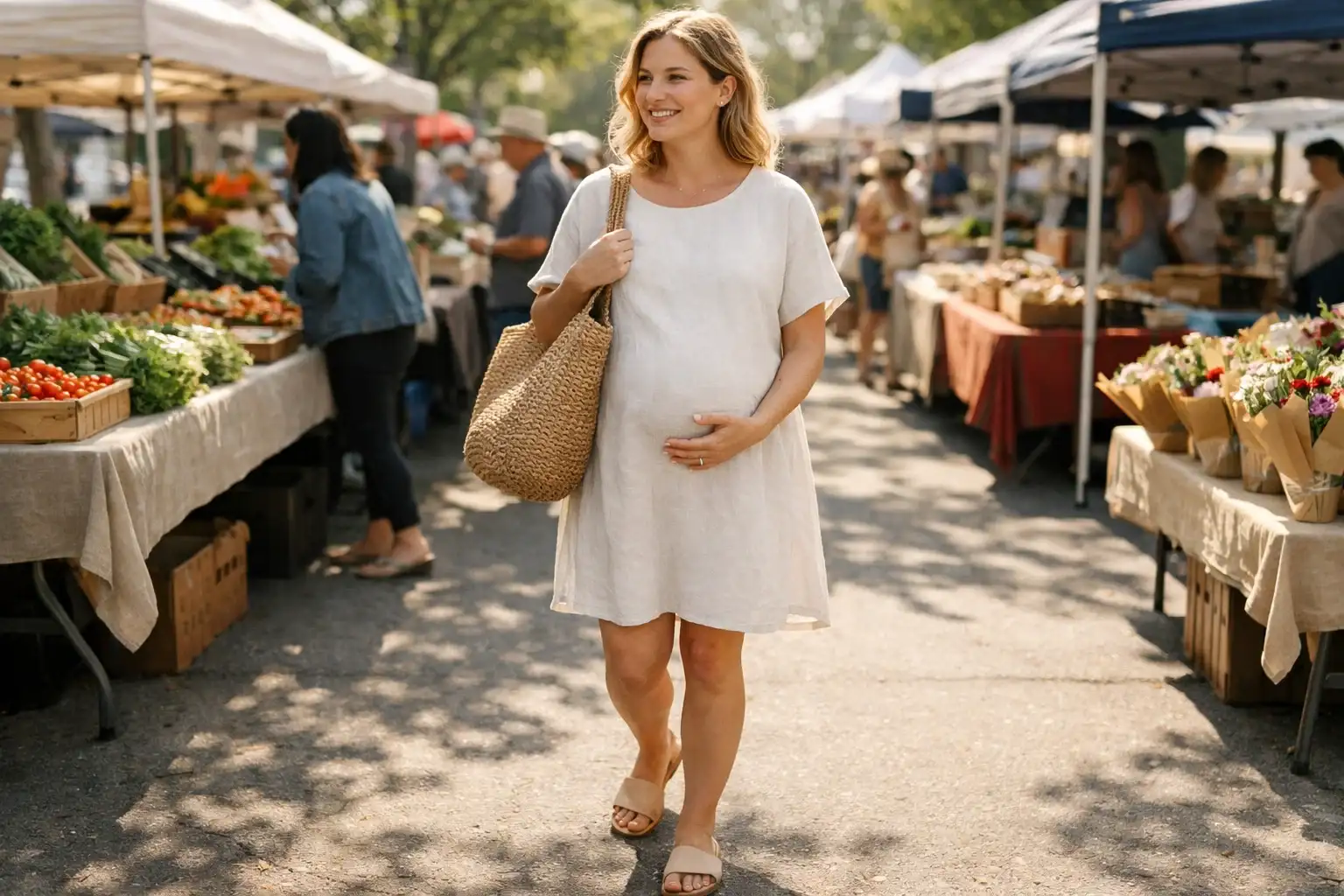 Linen Shift Dress with Slip On Sandals