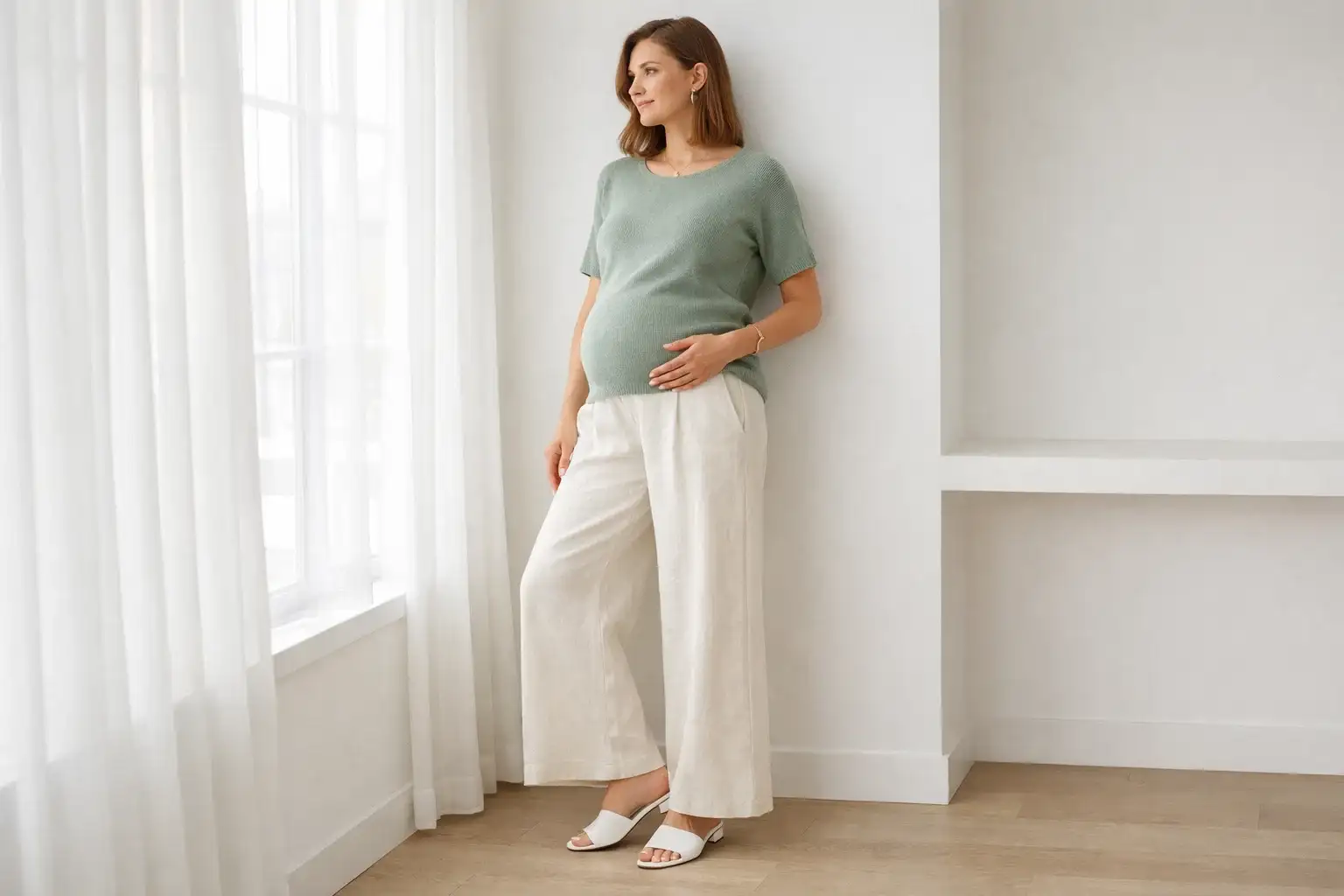 Wide Leg Linen Trousers with a Soft Knit Top