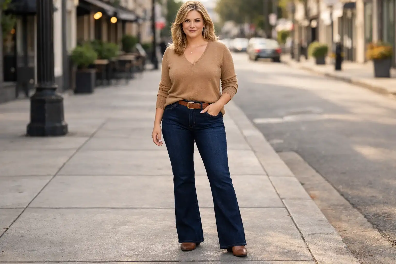 Bootcut Jeans with a V-Neck Sweater