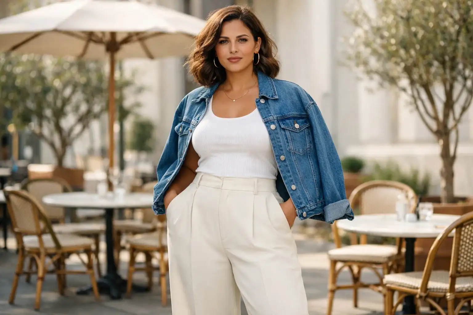 Wide-Leg Trousers with a Ribbed Knit Tank