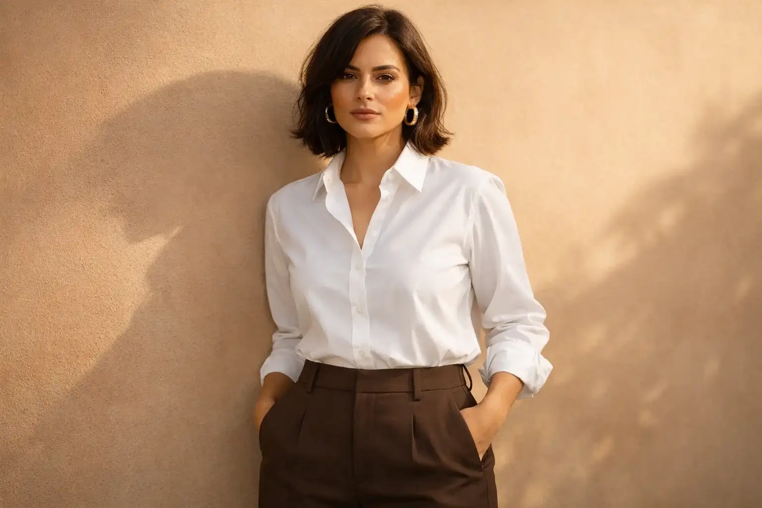 Chocolate Brown Trousers with a White Shirt