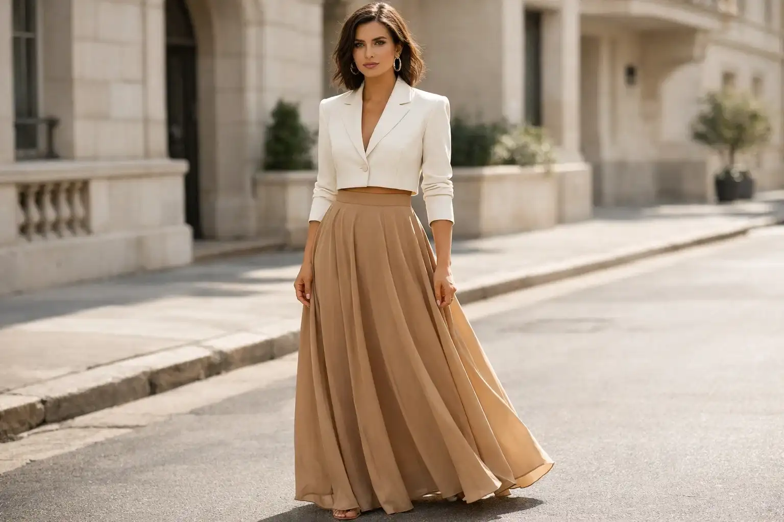 Cropped Blazer with a Maxi Skirt