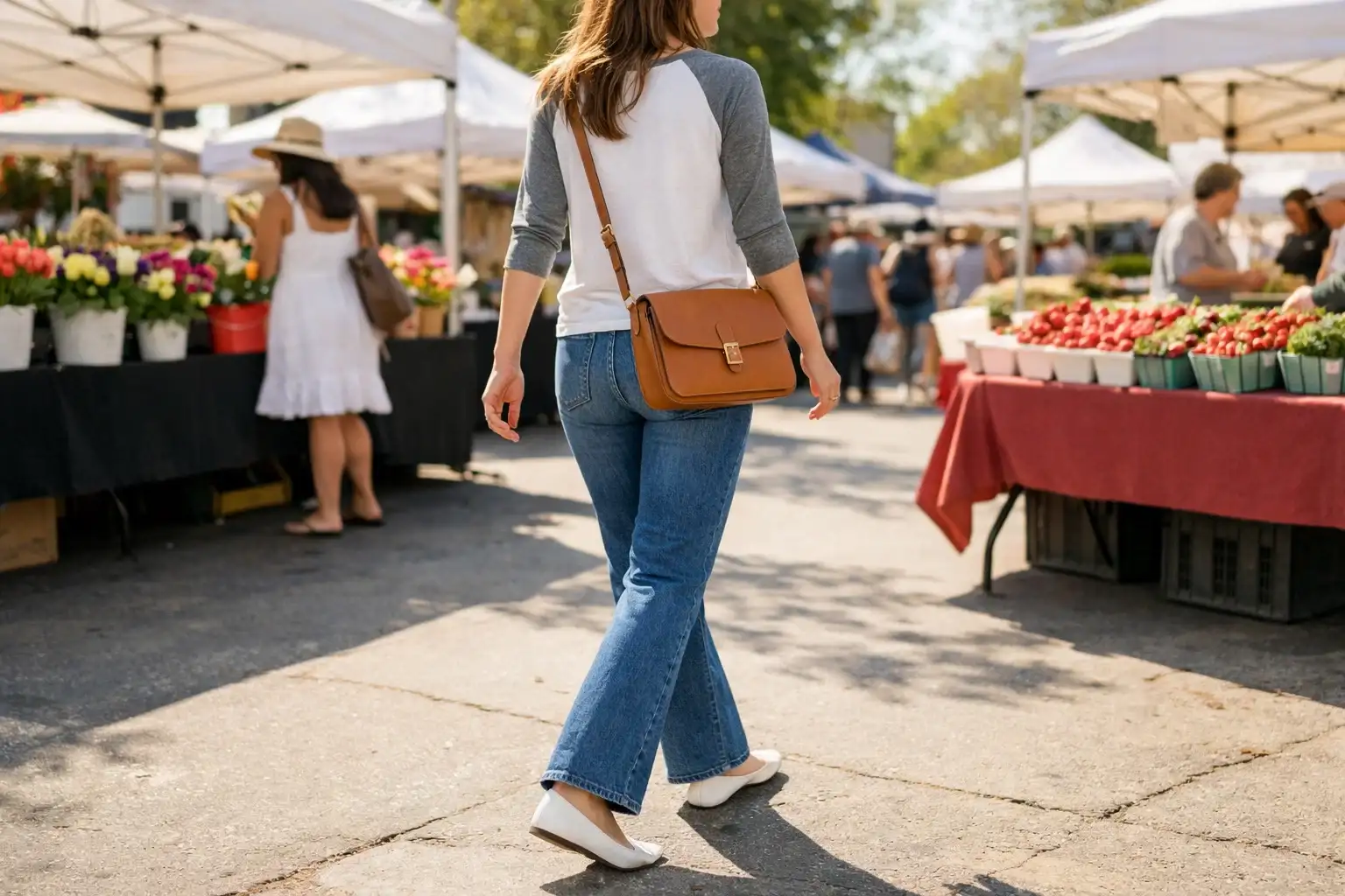 Bootcut Jeans with a Raglan Tee and Ballet Flats