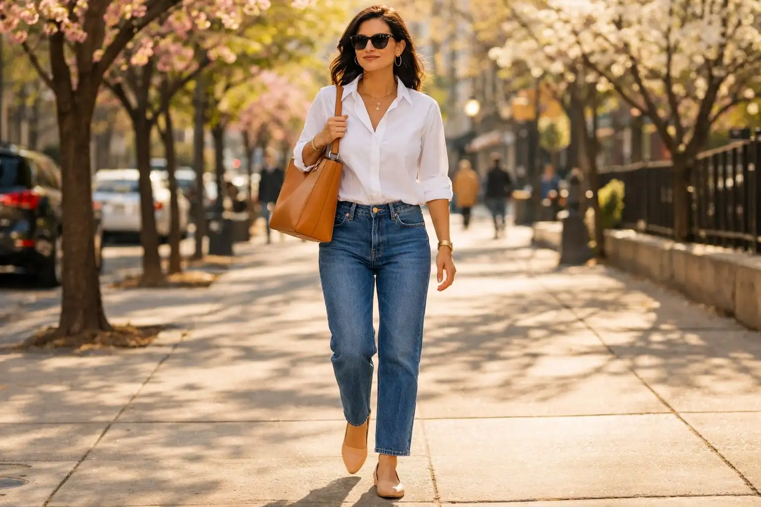High-Vamp Glove Flats with Straight-Leg Jeans