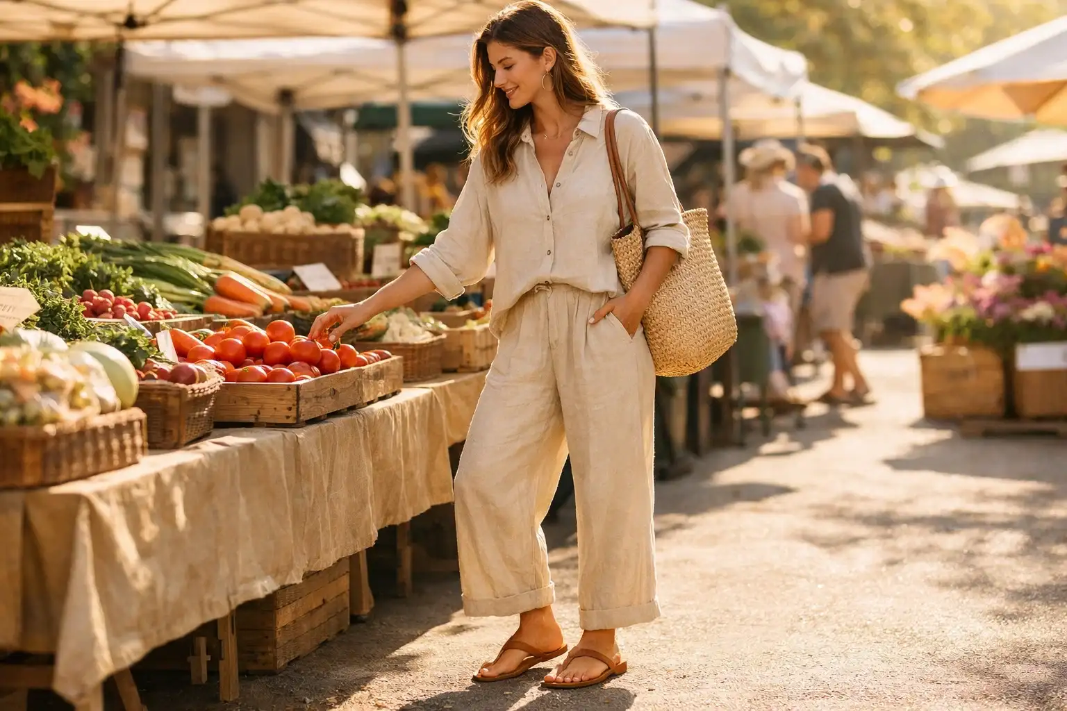 Thong Sandals with a Linen Matching Set