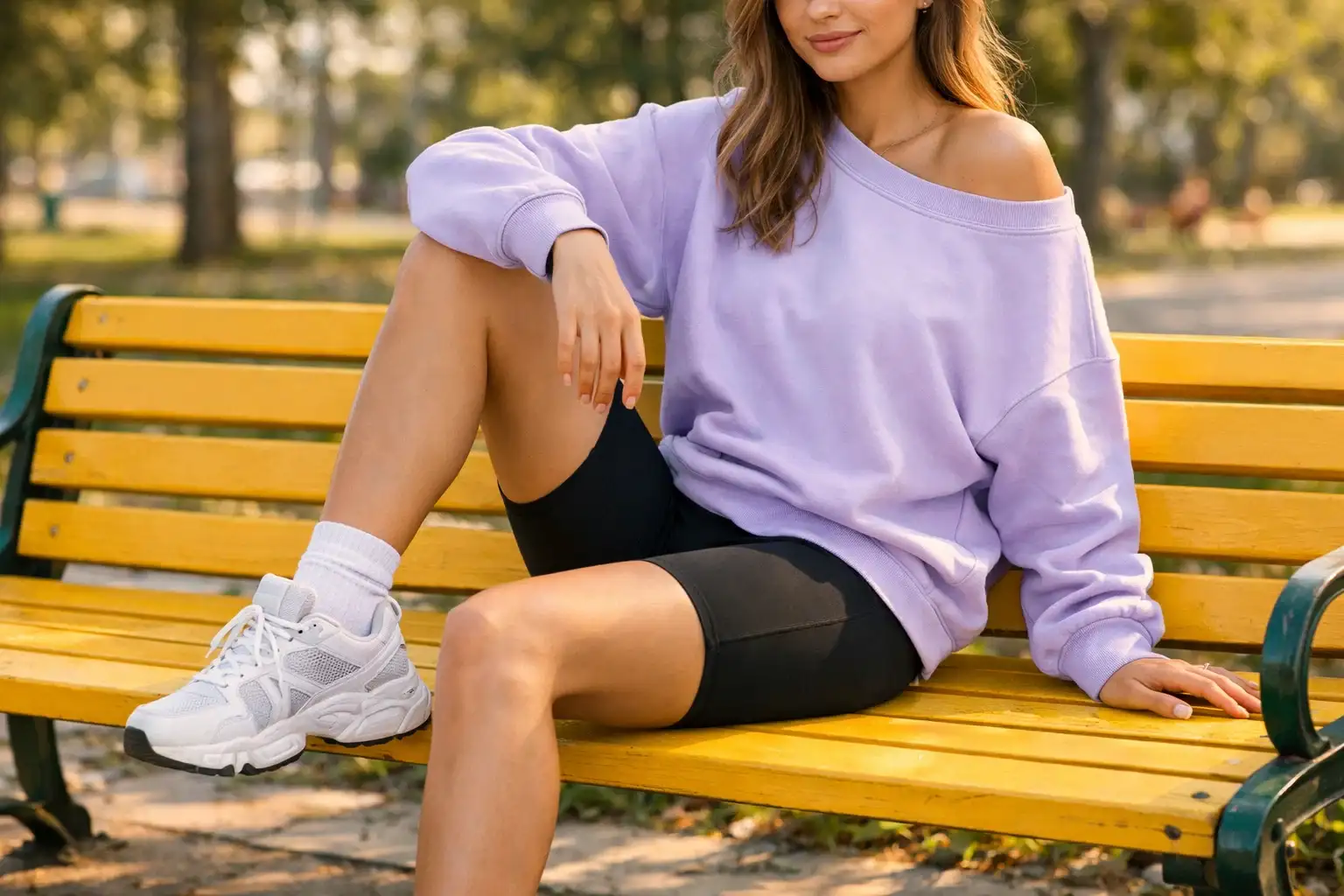 Bike Shorts with an Oversized Sweatshirt