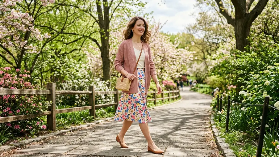 Floral Skirt and Lightweight Cardigan