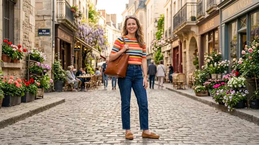 Straight-Leg Jeans and a Striped Top