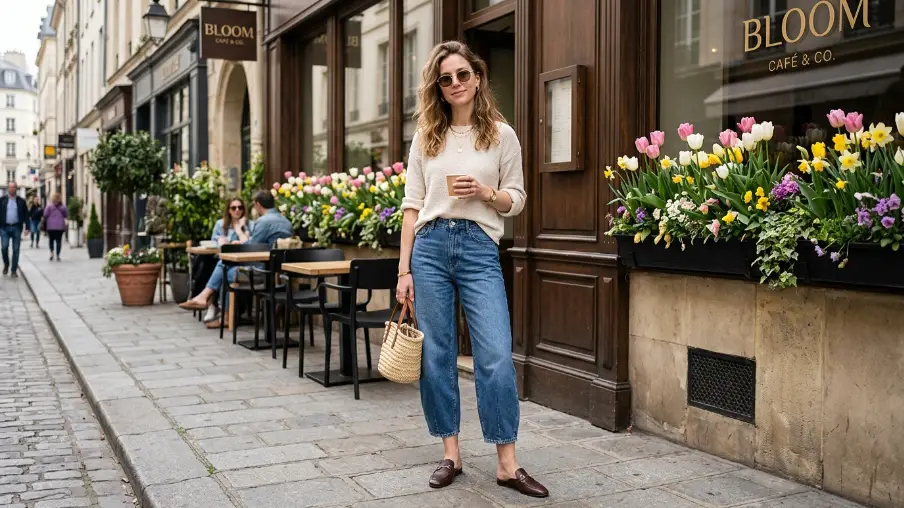 Barrel Jeans with a Knit Top