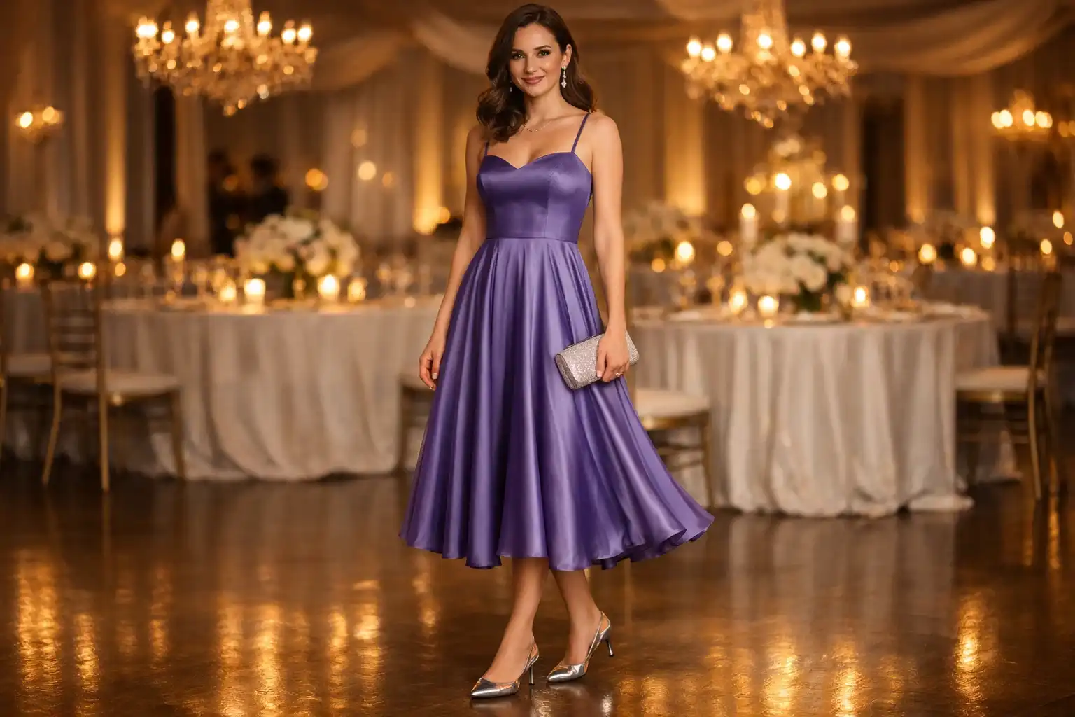 Deep Lavender Pleated Satin Dress