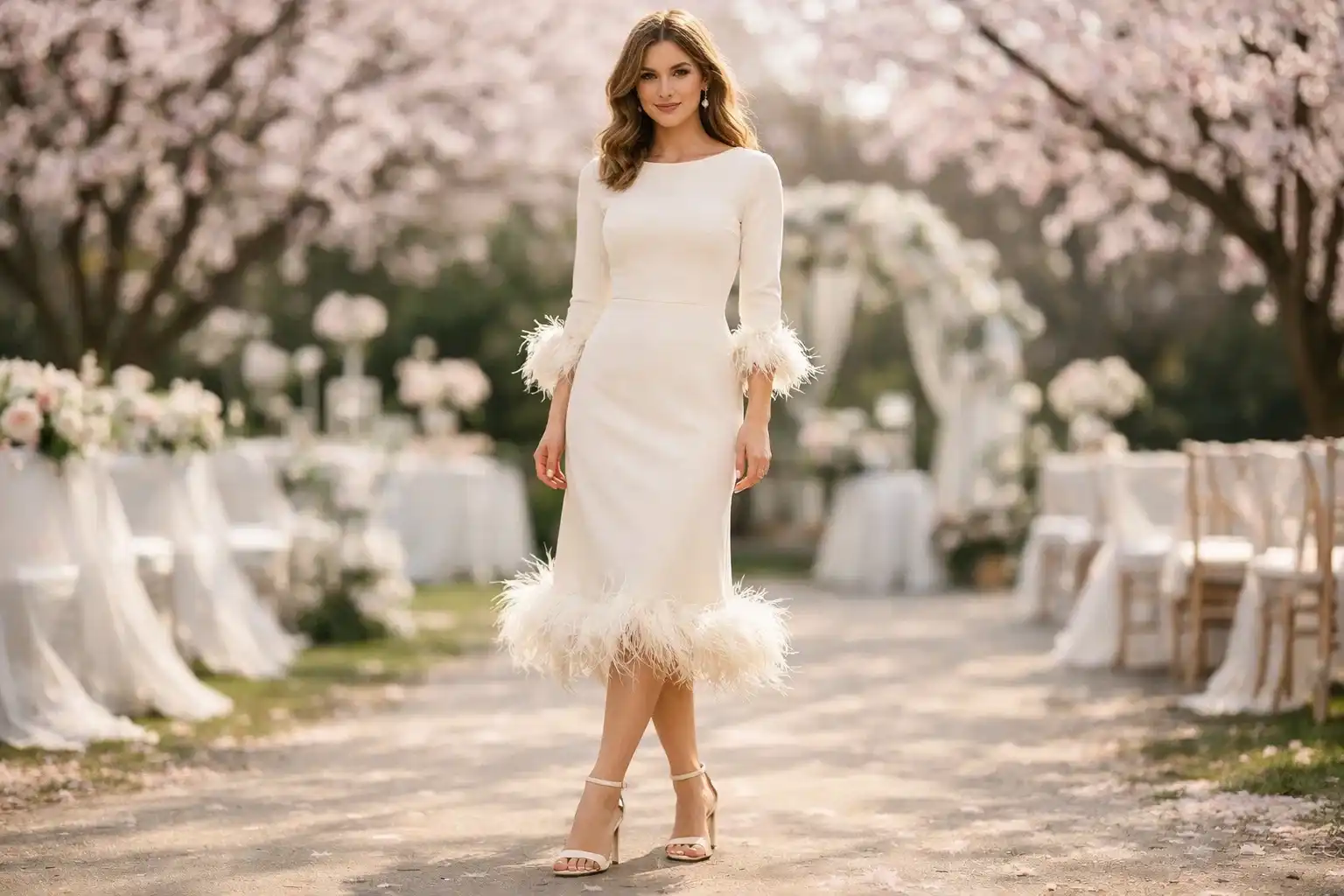 Feather-Trim Hem Dress