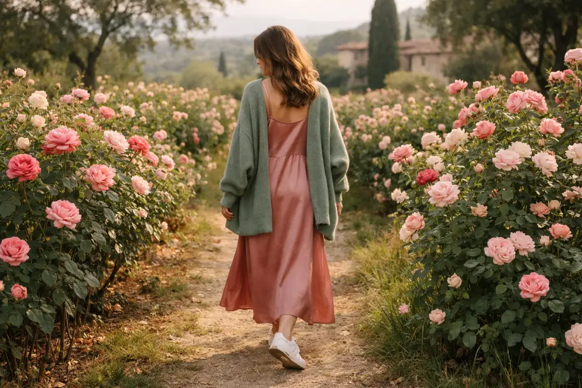 Lightweight Knit Cardigan Layered Over a Slip Dress