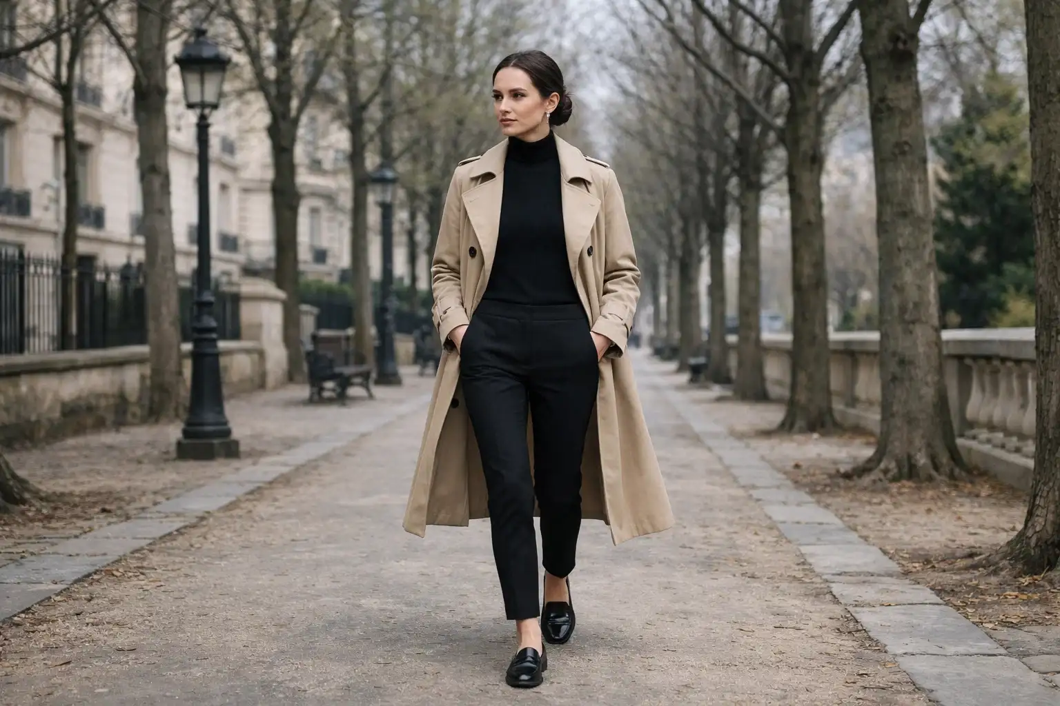 Trench Coat as the Centerpiece Over All-Black