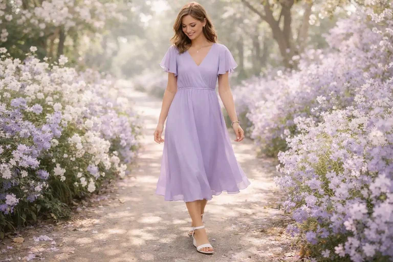 A Lavender Flutter-Sleeve Midi