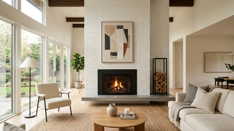 The Modern Minimalist White Brick Fireplace