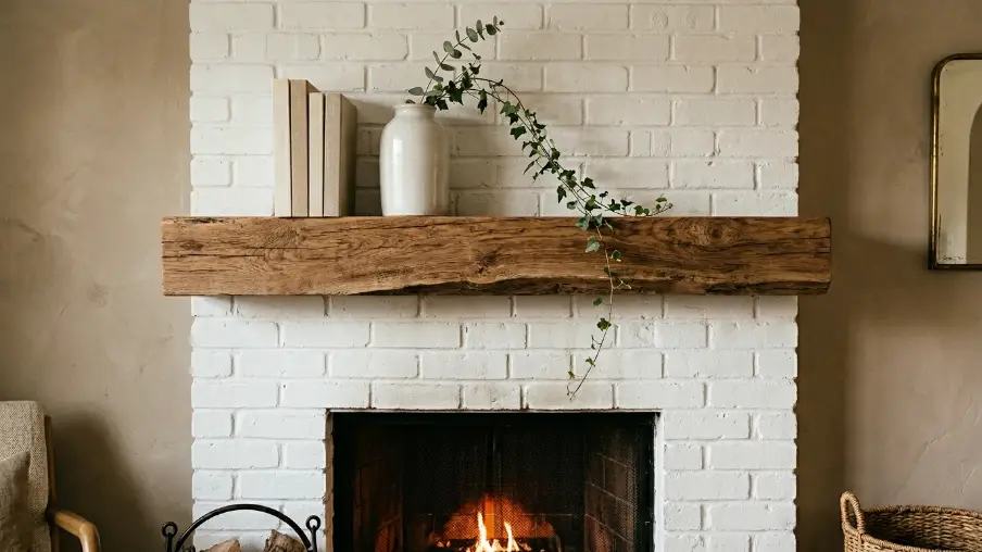 White Brick with a Reclaimed Wood Mantel