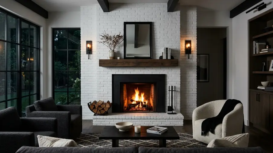 Black Accents Against White Brick