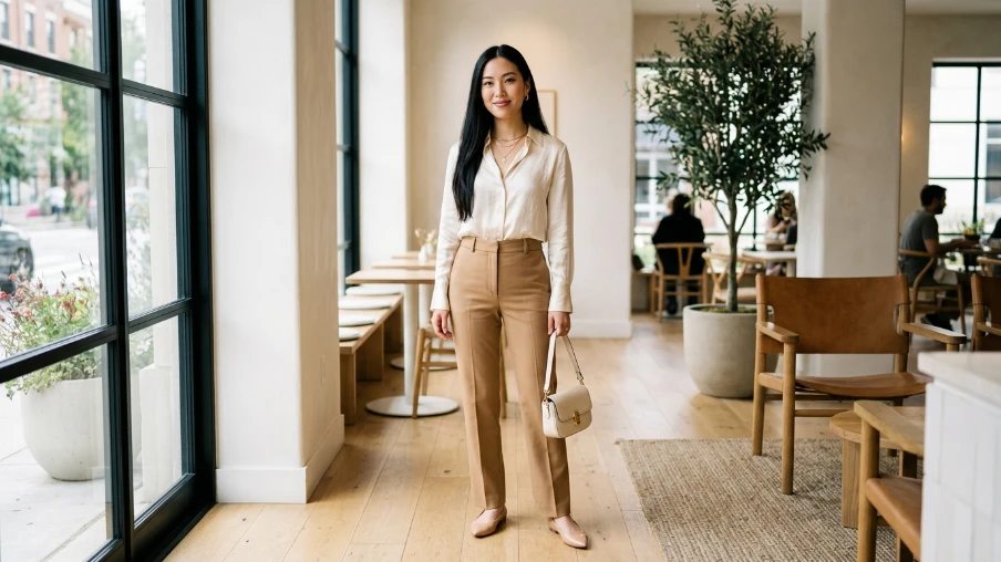 Silk Blouse with Straight-Leg Trousers