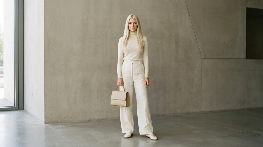 Wide-Leg Trousers with a Fitted Turtleneck