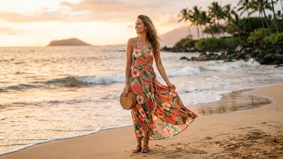 Tropical Print Wrap Dress