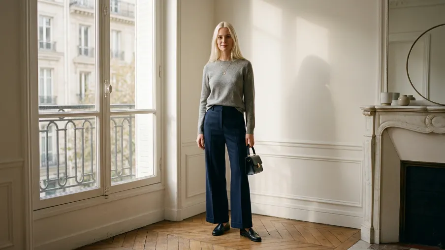 Minimalist Luxury Outfit: Cashmere and Wide-Leg Trousers