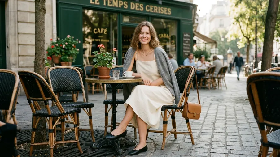 Café Style Outfit: Simple Dress with a Cardigan