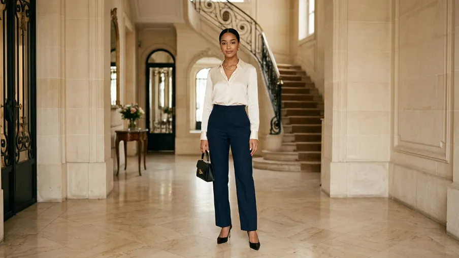 Old Money Paris Fashion: Tailored Trousers with a Silk Blouse