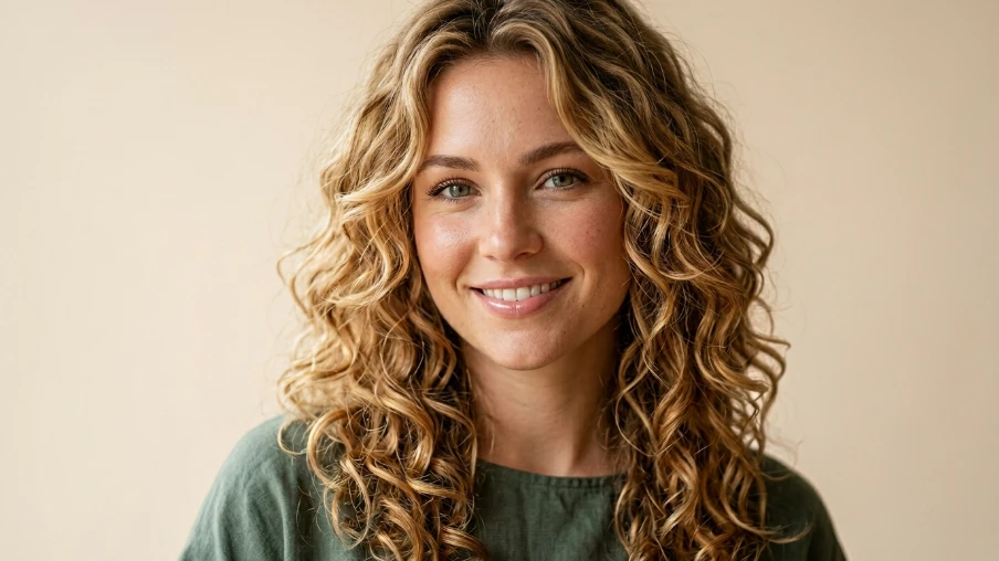 Honey Blonde Curly Hair with Layers