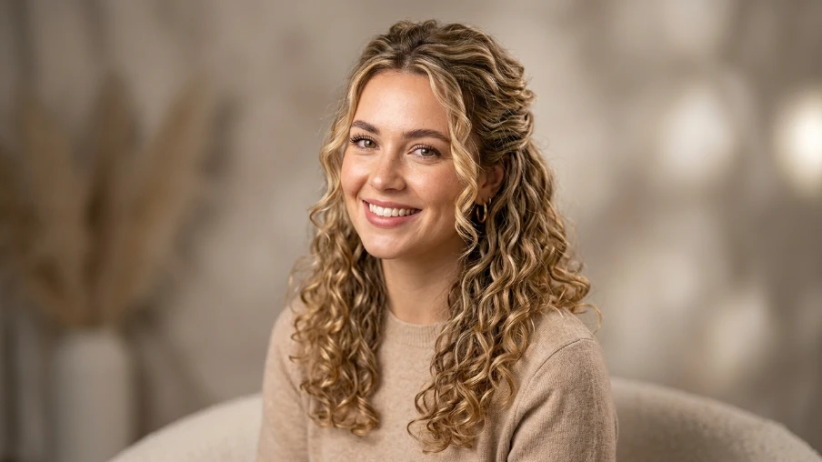 Half-Up Curly Crown with Blonde Highlights