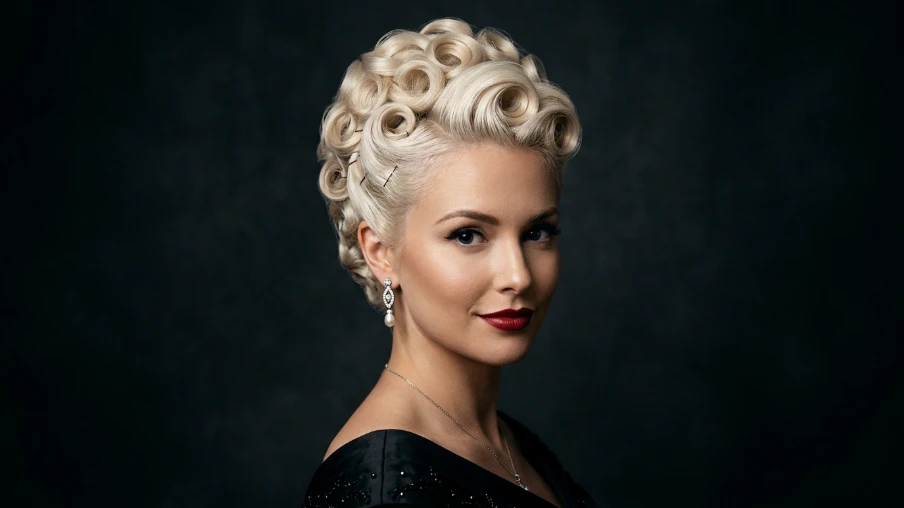 Retro Pin Curl Updo in Platinum Blonde