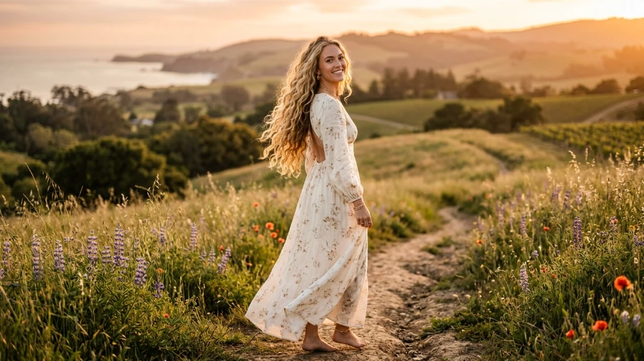 Golden Blonde Curls in a Long Style