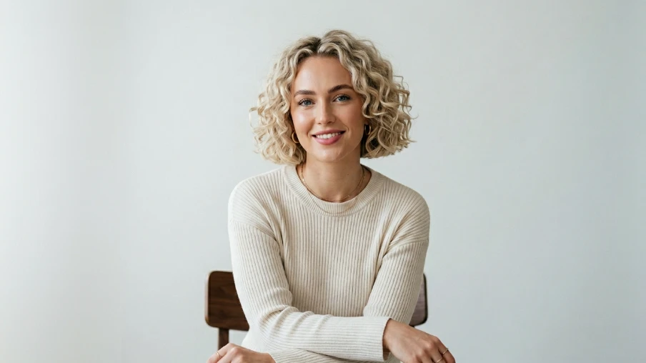 Short Blonde Curly Haircut with a Blunt Bob