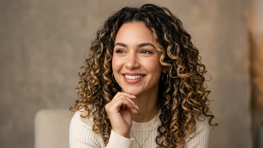 Curly Hair with Blonde Highlights