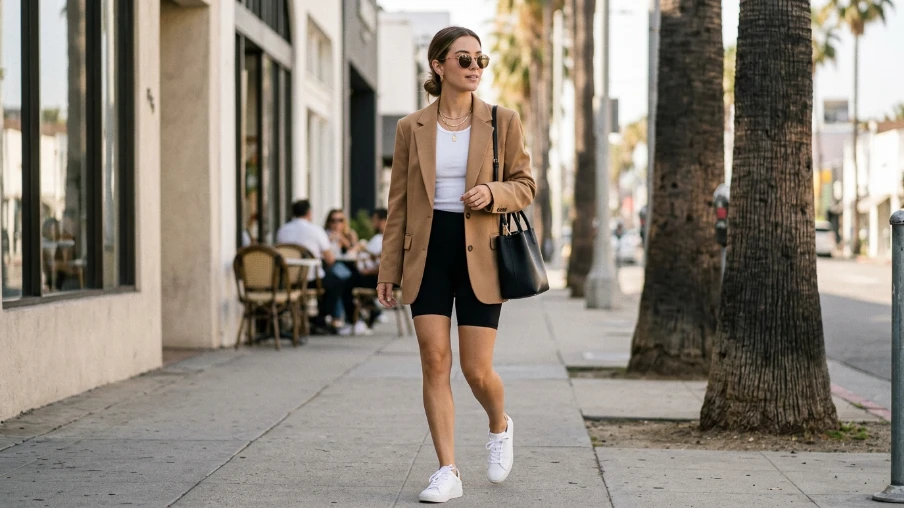 Biker Shorts, Tank Top, and Blazer