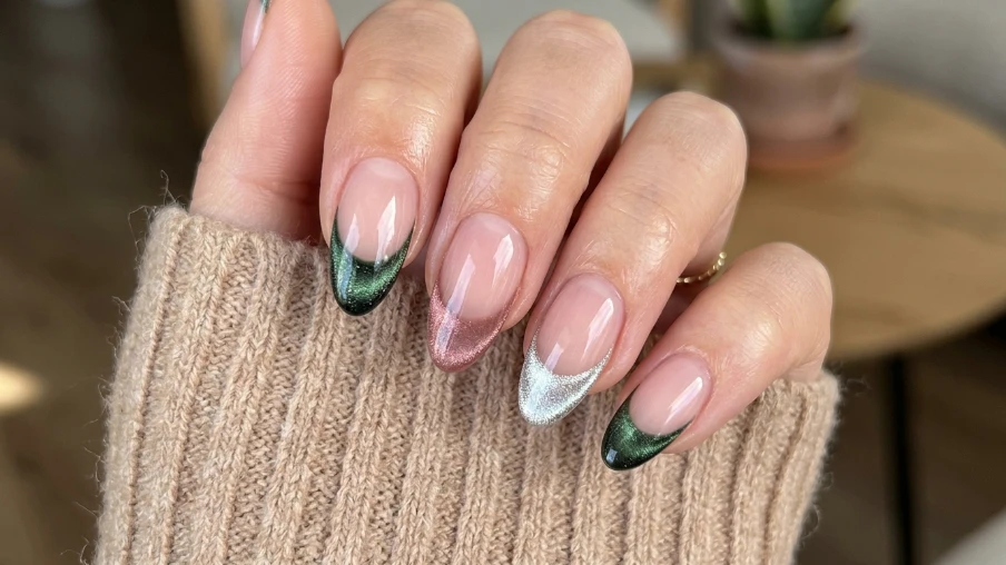 French Tip Cat Eye Nails