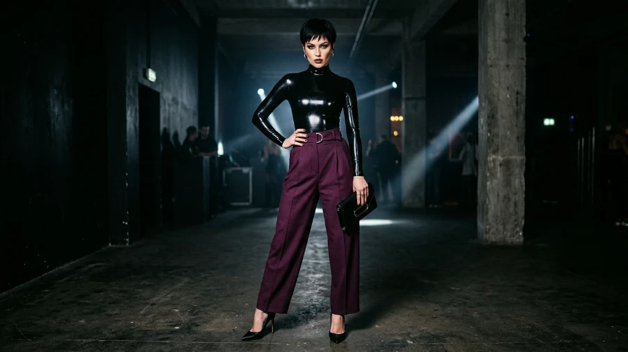 Latex or PVC Bodysuit with Statement Pants