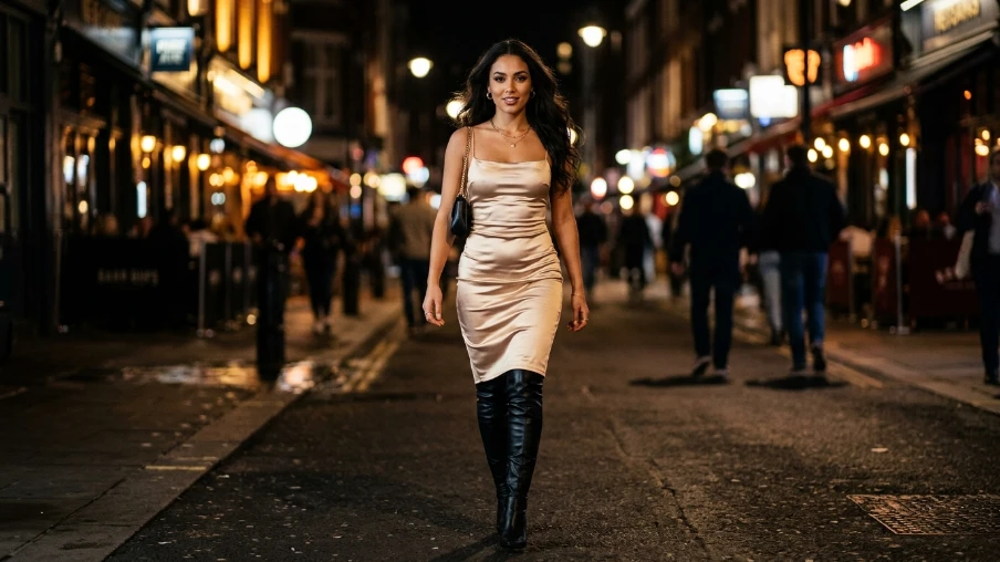 Strappy Dress with Thigh-High Boots