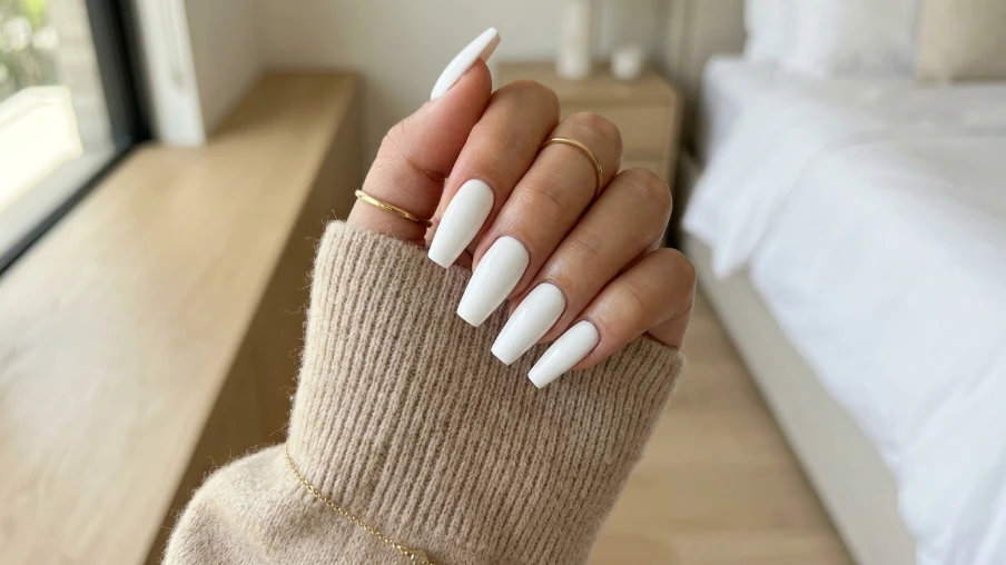 White Acrylic Coffin Nails