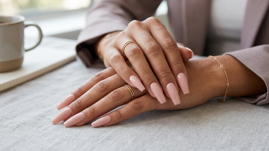 Classic Nude Pink Coffin Nails