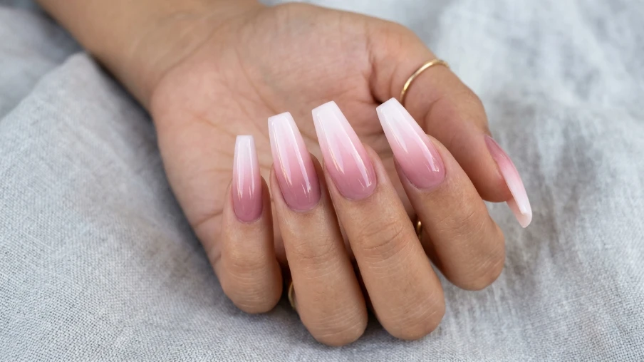 Pink Ombre Coffin Nails
