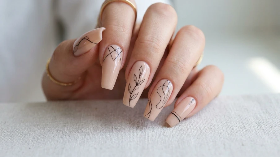 Minimalist Line Art Coffin Nails