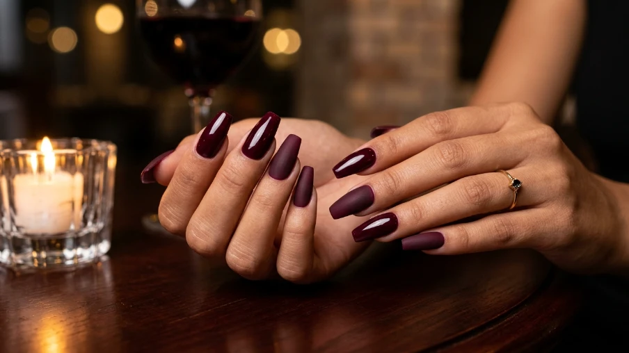 Deep Burgundy Coffin Nails
