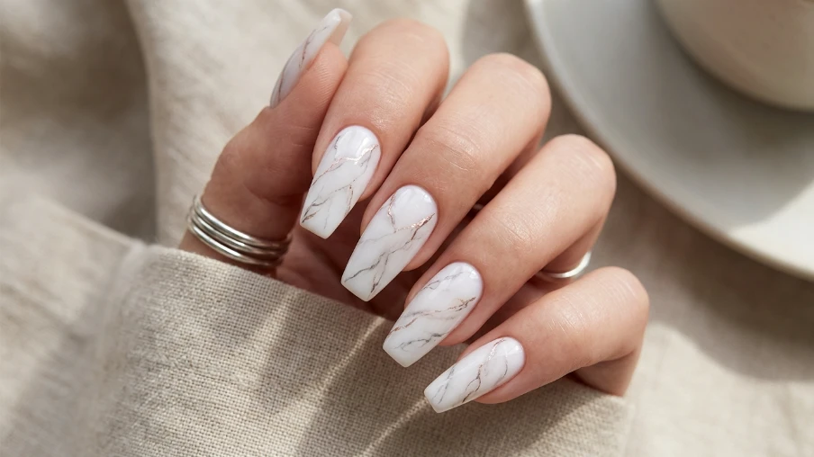 Marble Effect Coffin Nails