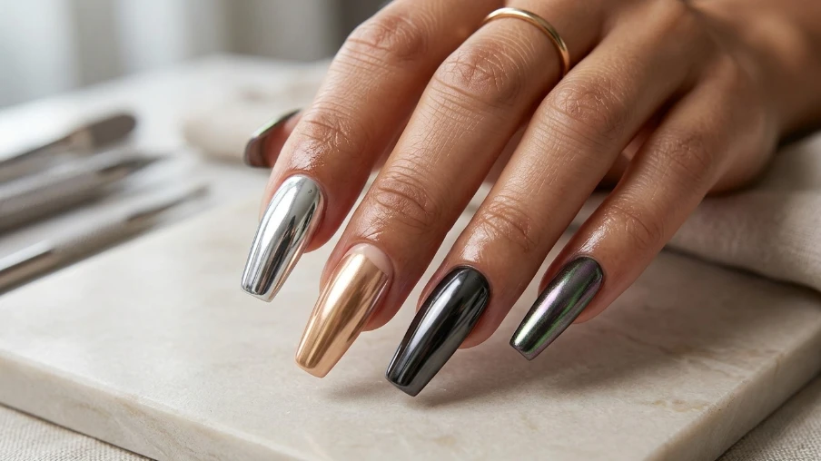 Chrome Coffin Nails