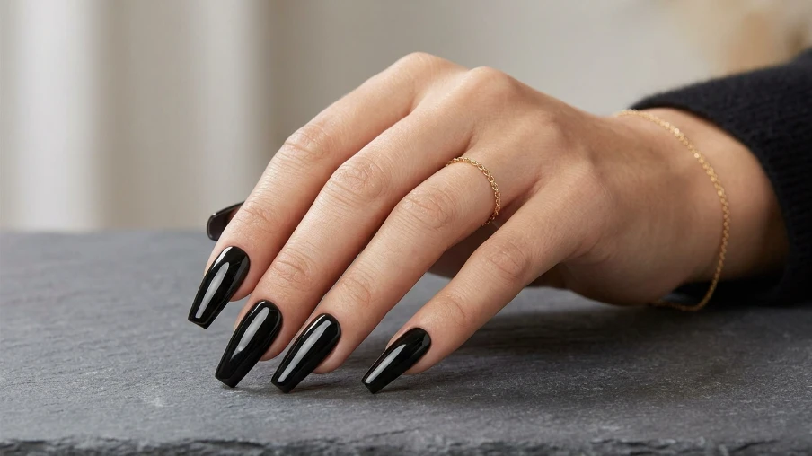 Glossy Black Coffin Nails