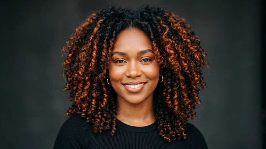 Copper Highlights on Dark Curly Hair