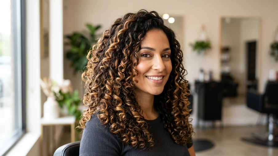 Caramel Highlights on Brown Curly Hair