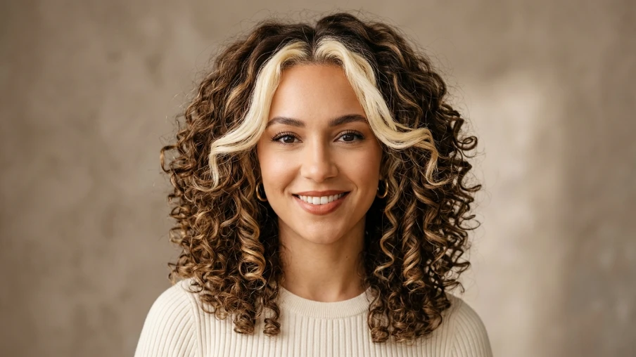Trendy Curly Hairstyle Inspiration with Money Piece Blonde