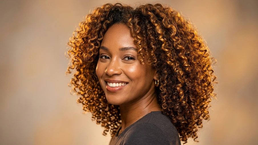 Golden Highlights for Curly Hair