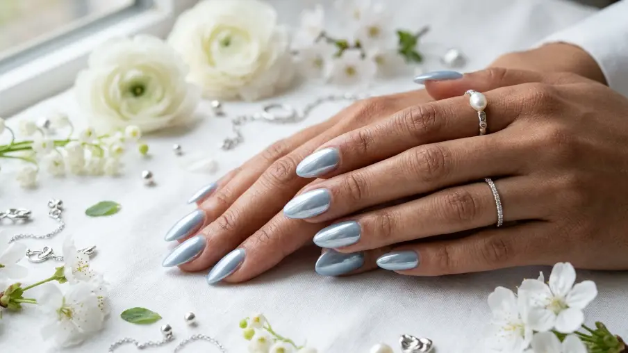 Misty Blue Chrome Nails